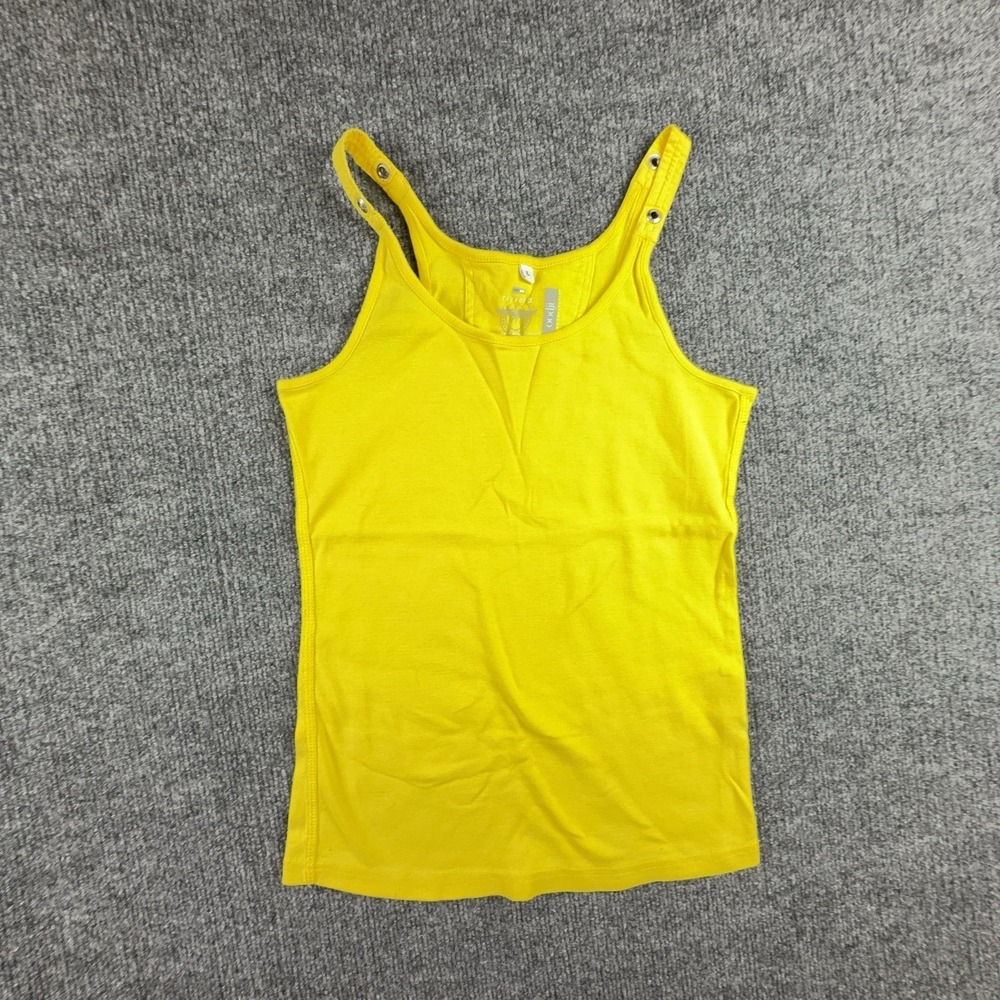 Oodji Tank Top Womens Large Yellow Scoop Neck Button Strap Cotton Jersey Basic